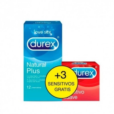 Comprar DUREX NATURAL PLUS + DUREX SENSITIVO CONFORT PRE PACK 12 + 3 PRESERV al mejor precio en NuestraFarma, tu farmacia online