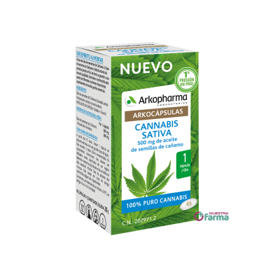 Comprar ARKOCAPSULAS CANNABIS SATIVA 45 CAPSULAS al mejor precio en NuestraFarma, tu farmacia online