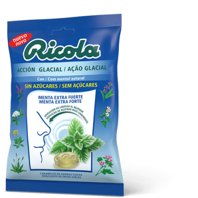 Comprar RICOLA BOLSA CARAMELOS ACCION GLACIAL MENTA EXTRA FUERTE 70 G al mejor precio en NuestraFarma, tu farmacia online