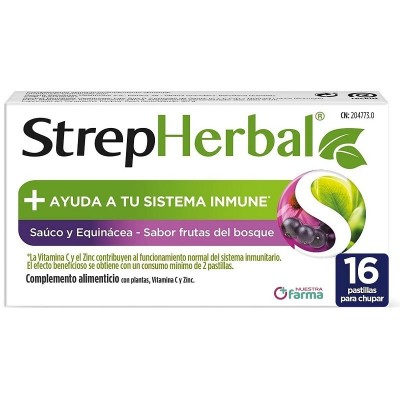 Comprar STREPHERBAL 16 PASTILLAS PARA CHUPAR SABOR SAUCO Y EQUINACEA al mejor precio en NuestraFarma, tu farmacia online