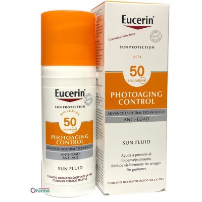 Comprar EUCERIN SUN PROTECTION PHOTOAGING CONTROL FLUIDO FPS50+ 50 ML al mejor precio en NuestraFarma, tu farmacia online