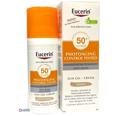 Comprar EUCERIN SUN PROTECTION FPS 50+ PHOTOAGING CONTROL TINTED TONO MEDIO GEL CREMA 50 ML al mejor precio en NuestraFarma, tu farmacia online
