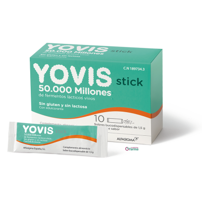Comprar YOVIS 10 STICKS BUCODISPERSABLES al mejor precio en NuestraFarma, tu farmacia online