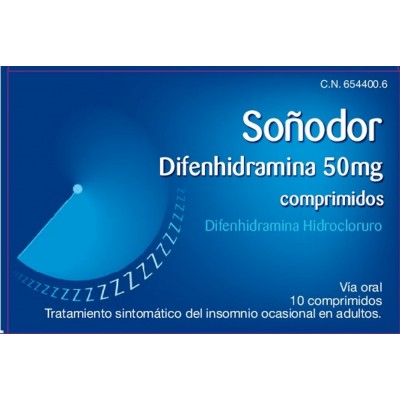 Comprar SOÑODOR DIFENHIDRAMINA 50 MG 10 COMPRIMIDOS al mejor precio en NuestraFarma, tu farmacia online