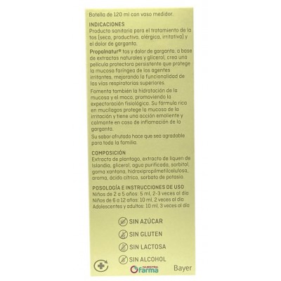 Comprar PROPALNATUR TOS Y DOLOR DE GARGANTA JARABE SABOR LIMON Y CEREZA 120 ML al mejor precio en NuestraFarma, tu farmacia online