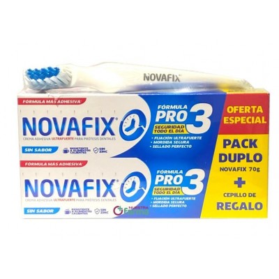 Comprar NOVAFIX CREMA ADHESIVA ULTRAFUERTE SIN SABOR 2 X 70 G + CEPILLO GRATIS al mejor precio en NuestraFarma, tu farmacia online