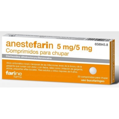 Comprar ANESTEFARIN 5 MG/5 MG 20 COMPRIMIDOS PARA CHUPAR al mejor precio en NuestraFarma, tu farmacia online