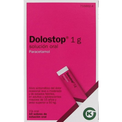 Comprar DOLOSTOP 1 G 10 SOBRES SOLUCION ORAL 10 ML al mejor precio en NuestraFarma, tu farmacia online