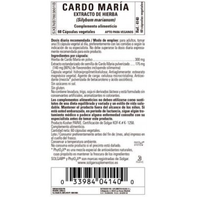 Comprar SOLGAR CARDO MARIA EXTRACTO DE HIERBA 60 CAPSULAS VEGETALES al mejor precio en NuestraFarma, tu farmacia online