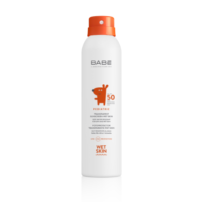 Comprar BABE PEDIATRIC FOTOPROTECTOR TRANSPARENTE WET SKIN FPS 50 SPRAY 200 ML al mejor precio en NuestraFarma, tu farmacia online
