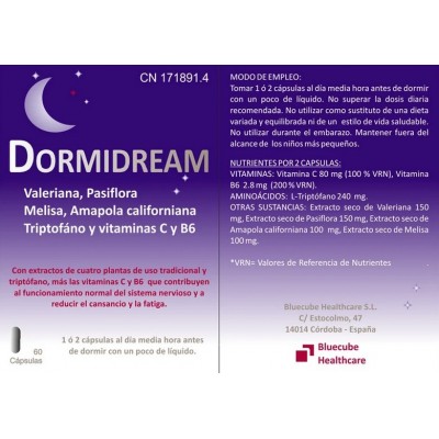 Comprar BLUECUBE DORMIDREAM 60 CAPSULAS al mejor precio en NuestraFarma, tu farmacia online