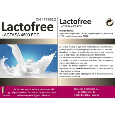 Comprar BLUECUBE LACTOFREE 60 CAPSULAS al mejor precio en NuestraFarma, tu farmacia online