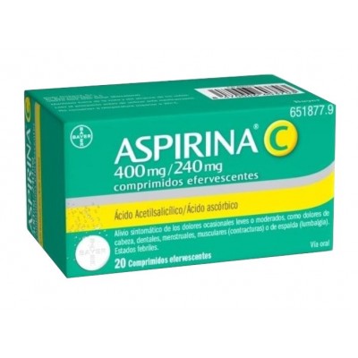 Comprar ASPIRINA C 400 mg/240 mg 20 COMPRIMIDOS EFERVESCENTES al mejor precio en NuestraFarma, tu farmacia online