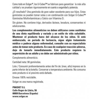Comprar SOLGAR U-CUBES VITAMINA C 90 GOMINOLAS al mejor precio en NuestraFarma, tu farmacia online