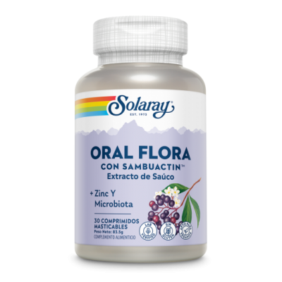Comprar SOLARAY ORAL FLORA CON SAMBUACTIN (EXTRACTO DE SAUCO) 30 COMPRIMIDOS MASTICABLES al mejor precio en NuestraFarma, tu farmacia online