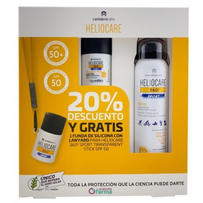 Comprar HELIOCARE 360 SPORT TRANSPARENT STICK SPF50+ 25 G + SPRAY SPF50 100 ML al mejor precio en NuestraFarma, tu farmacia online