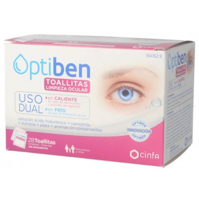 Comprar OPTIBEN TOALLITAS LIMPIEZA OCULAR USO DUAL 28 UNIDADES al mejor precio en NuestraFarma, tu farmacia online