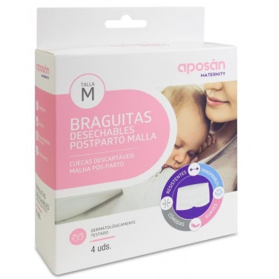 Comprar APOSAN MATERNITY BRAGUITAS DESECHABLES POSTPARTO MALLA 4 UNIDADES TALLA M al mejor precio en NuestraFarma, tu farmacia online