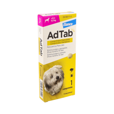 Comprar ADTAB 112 MG 1 COMPRIMIDO MASTICABLE PARA PERROS (2,5-5,5 KG) al mejor precio en NuestraFarma, tu farmacia online