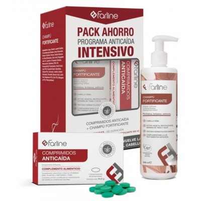 Comprar FARLINE PROGRAMA ANTICAIDA INTENSIVO CHAMPU FORTIFICANTE 500 ML + 56 COMRIMIDOS ANTICAIDA al mejor precio en NuestraFarma, tu farmacia online