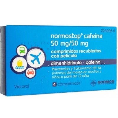 Comprar NORMOSTOP CAFEINA 50 MG/50 MG 4 COMPRIMIDOS RECUBIERTOS al mejor precio en NuestraFarma, tu farmacia online