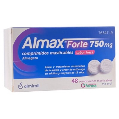 Comprar ALMAX FORTE 750 MG 48 COMPRIMIDOS MASTICABLES SABOR FRESA al mejor precio en NuestraFarma, tu farmacia online