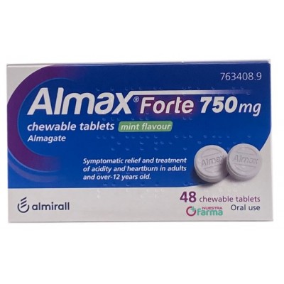 Comprar ALMAX FORTE 750 MG 48 COMPRIMIDOS MASTICABLES SABOR MENTA al mejor precio en NuestraFarma, tu farmacia online