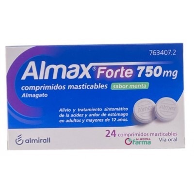 Comprar ALMAX FORTE 750 MG 24 COMPRIMIDOS MASTICABLES SABOR MENTA al mejor precio en NuestraFarma, tu farmacia online