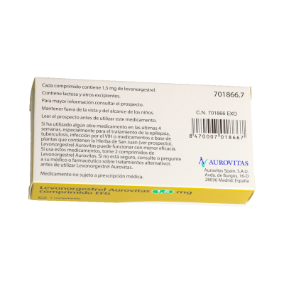 Comprar LEVONORGESTREL AUROVITAS EFG 1,5 MG 1 COMPRIMIDO al mejor precio en NuestraFarma, tu farmacia online