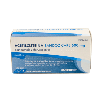 Comprar ACETILCISTEINA SANDOZ CARE EFG 600 MG 10 COMPRIMIDOS EFERVESCENTES al mejor precio en NuestraFarma, tu farmacia online