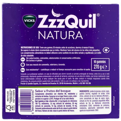 Comprar ZZZQUIL NATURA 90 GUMMIES SABOR FRUTAS DEL BOSQUE PACK al mejor precio en NuestraFarma, tu farmacia online