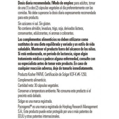 Comprar SOLGAR PINO 30 MG EXTRACTO DE CORTEZA DE PINO Y PYCNOGENOL 30 CAPSULAS VEGETALES al mejor precio en NuestraFarma, tu farmacia online