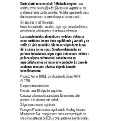 Comprar SOLGAR PINO 30 MG EXTRACTO DE CORTEZA DE PINO Y PYCNOGENOL 60 CAPSULAS VEGETALES al mejor precio en NuestraFarma, tu farmacia online