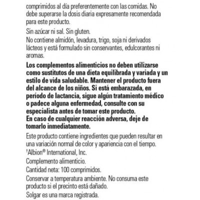 Comprar SOLGAR MAGNESIO QUELADO 100 COMPRIMIDOS al mejor precio en NuestraFarma, tu farmacia online