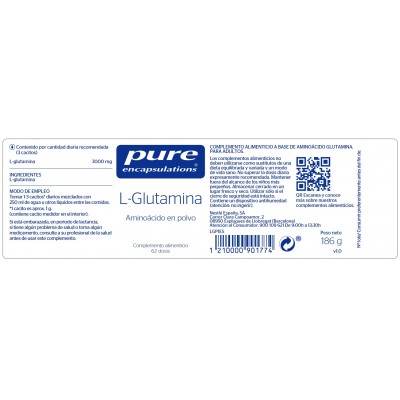 Comprar PURE ENCAPSULATIONS L-GLUTAMINA POLVO 186 G al mejor precio en NuestraFarma, tu farmacia online