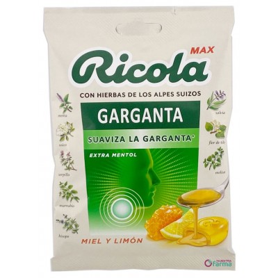 Comprar RICOLA MAX GARGANTA MIEL Y LIMON BOLSA 70 G al mejor precio en NuestraFarma, tu farmacia online