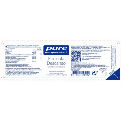 Comprar PURE ENCAPSULATIONS FORMULA DESCANSO 60 CAPSULAS al mejor precio en NuestraFarma, tu farmacia online