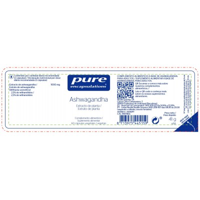 Comprar PURE ENCAPSULATIONS ASHWAGANDHA 60 CAPSULAS al mejor precio en NuestraFarma, tu farmacia online