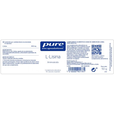 Comprar PURE ENCAPSULATIONS L-LISINA 90 CAPSULAS VEGETALES al mejor precio en NuestraFarma, tu farmacia online