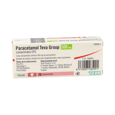 Comprar PARACETAMOL TEVA GROUP 500 MG 20 COMPRIMIDOS al mejor precio en NuestraFarma, tu farmacia online