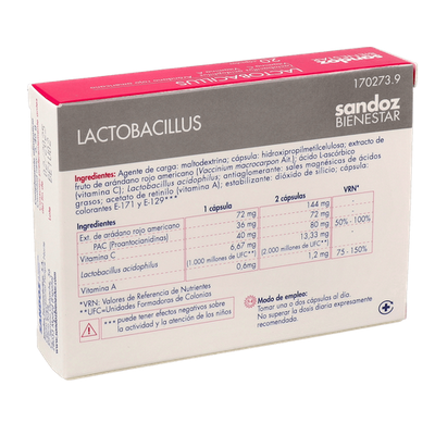 Comprar SANDOZ BIENESTAR LACTOBACILLUS 20 CAPSULAS al mejor precio en NuestraFarma, tu farmacia online