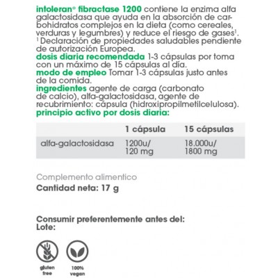 Comprar INTOLERAN FIBRACTASE 1200 (FORTE) 36 CAPSULAS VEGANAS al mejor precio en NuestraFarma, tu farmacia online