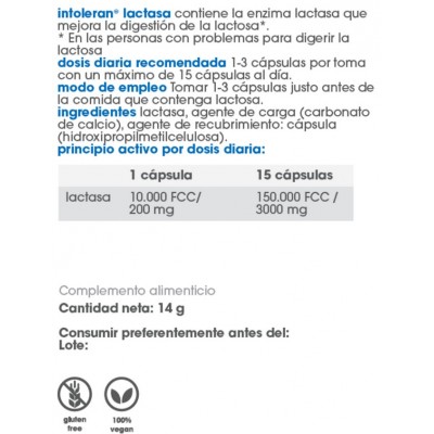 Comprar INTOLERAN LACTASA 10000 36 CAPSULAS al mejor precio en NuestraFarma, tu farmacia online