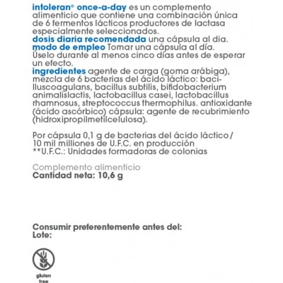 Comprar INTOLERAN ONCE A DAY 30 CAPSULAS al mejor precio en NuestraFarma, tu farmacia online