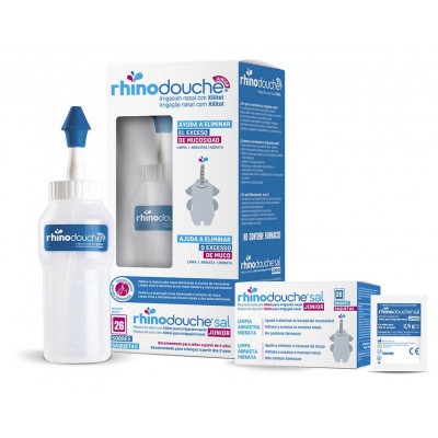 Comprar RHINODOUCHE JUNIOR PACK IRRIGADOR NASAL 250 ML+ RHINODOUCHE SAL JUNIOR 26 SOBRES al mejor precio en NuestraFarma, tu farmacia online