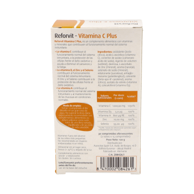 Comprar REFORVIT VITAMINA C PLUS 30 COMPRIMIDOS EFERVESCENTES SABOR NARANJA al mejor precio en NuestraFarma, tu farmacia online