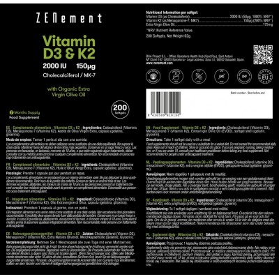 Comprar ZENEMENT VITAMINA D3 + K2 200 SOFTGELS al mejor precio en NuestraFarma, tu farmacia online