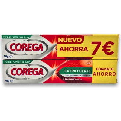 Comprar COREGA DUPLO EXTRA FUERTE CREMA FIJADORA PARA PROTESIS DENTALES 2X70 G al mejor precio en NuestraFarma, tu farmacia online