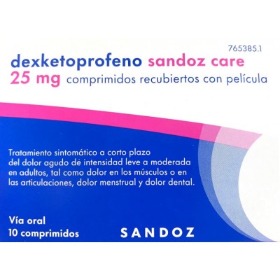 Comprar DEXKETOPROFENO SANDOZ CARE 25 MG 10 COMPRIMIDOS RECUBIERTOS al mejor precio en NuestraFarma, tu farmacia online