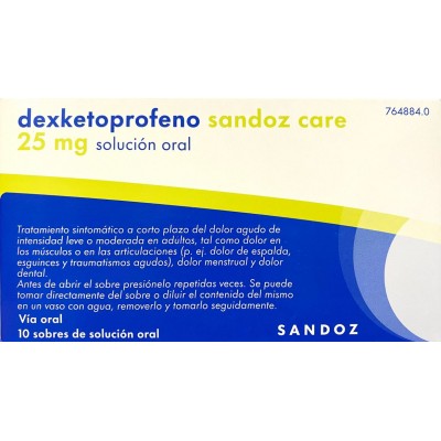 Comprar DEXKETOPROFENO SANDOZ CARE 25 MG 10 SOBRES SOLUCION ORAL 10 ML al mejor precio en NuestraFarma, tu farmacia online